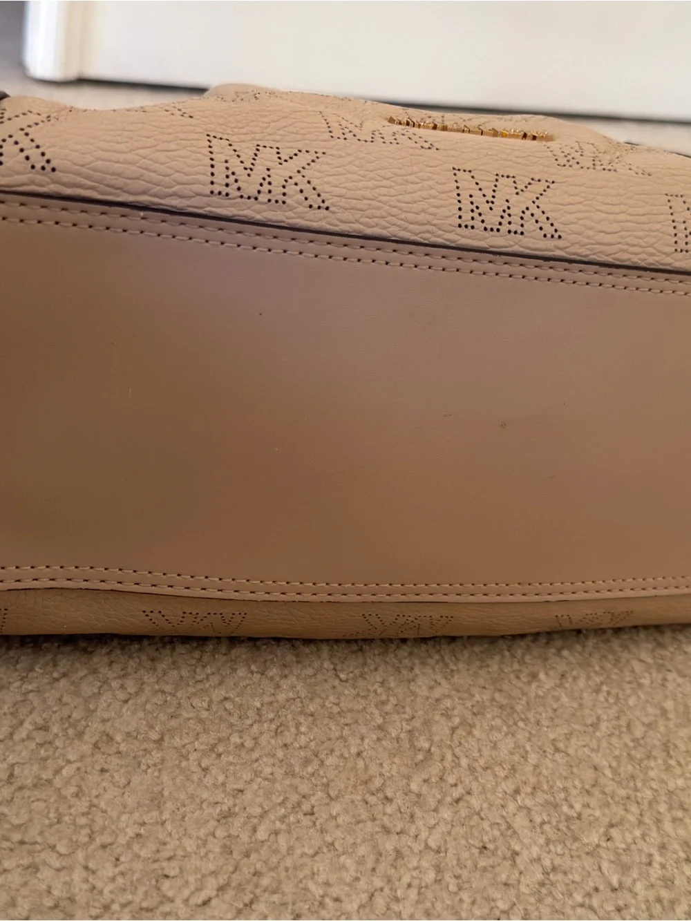 Michael Kors Beige Taupe Perforated MK Leather Hobo with Gold Hardware